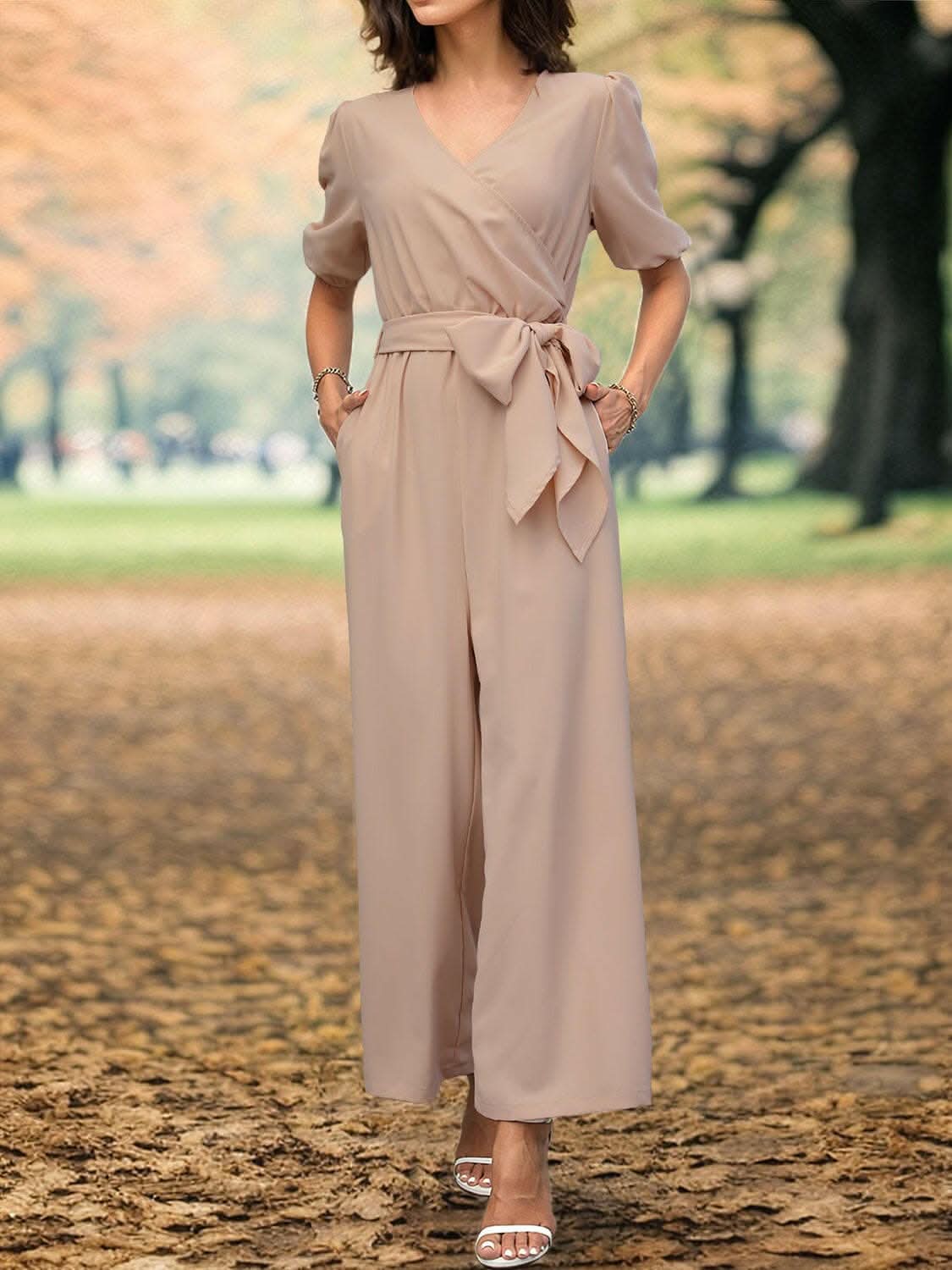 Chic tied sleeve wide leg jumpsuit - Love Salve
